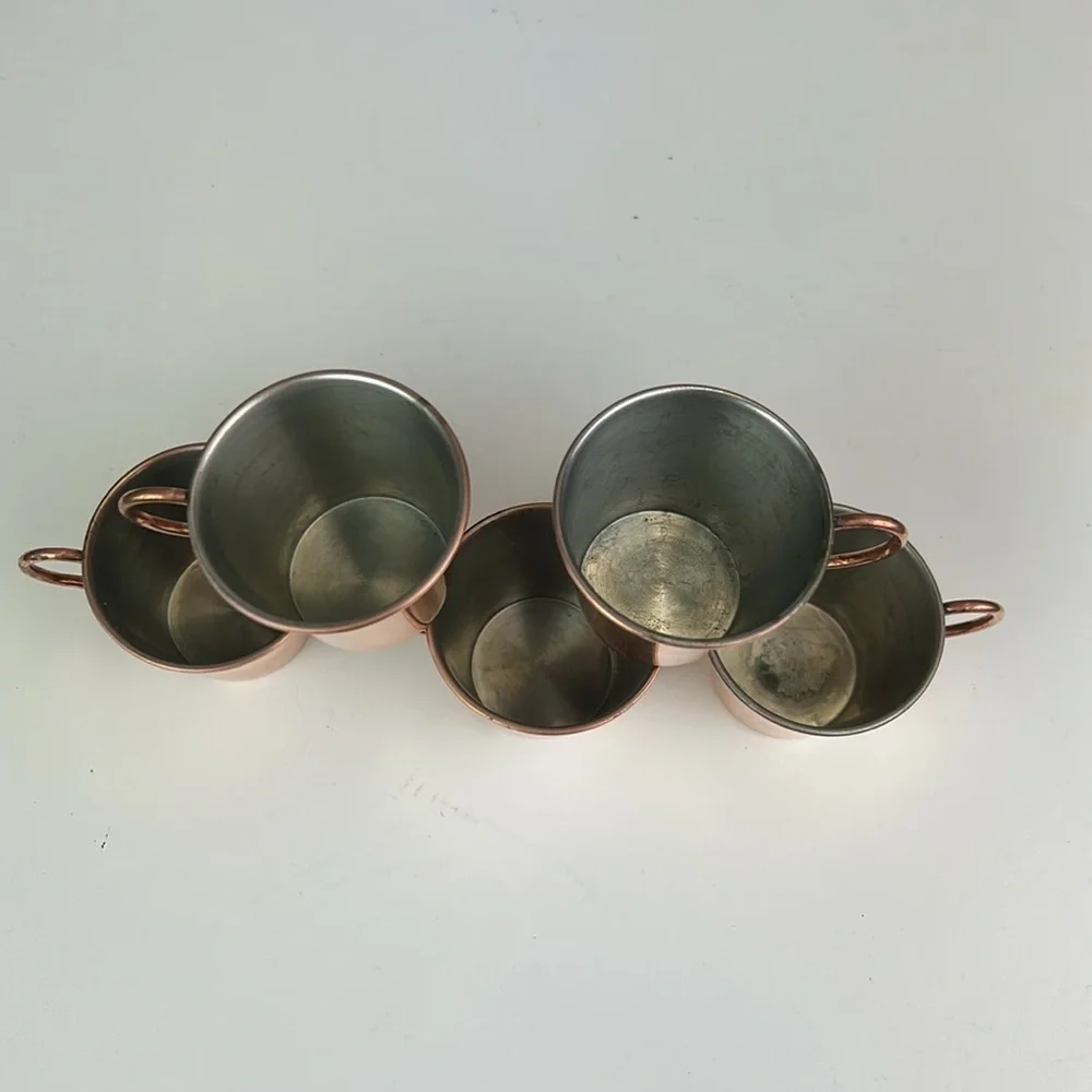 Vintage Set of 5 Copper Moscow Mule Style Shot Mugs Handcrafted in Sweden 2”